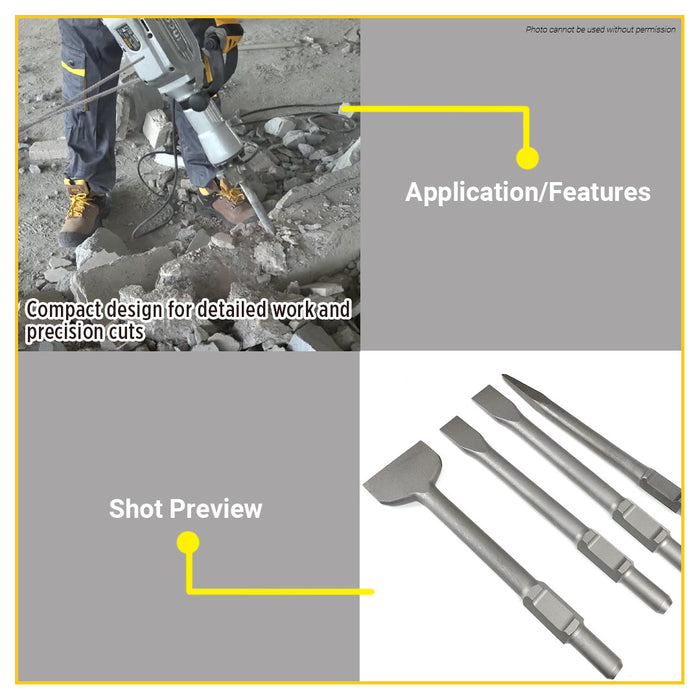 BUILDMATE Ingco Hex Chisel 30x400mm Flat / Pointed Hex Breaker Concrete Masonry Demolition & Chiseling Tool - IHT
