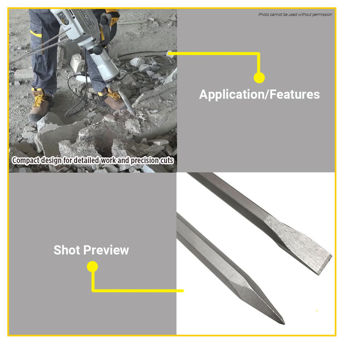 BUILDMATE Ingco Hex Chisel 17x350mm Flat / Pointed Hex Breaker Concrete Masonry Demolition & Chiseling Tool - IHT