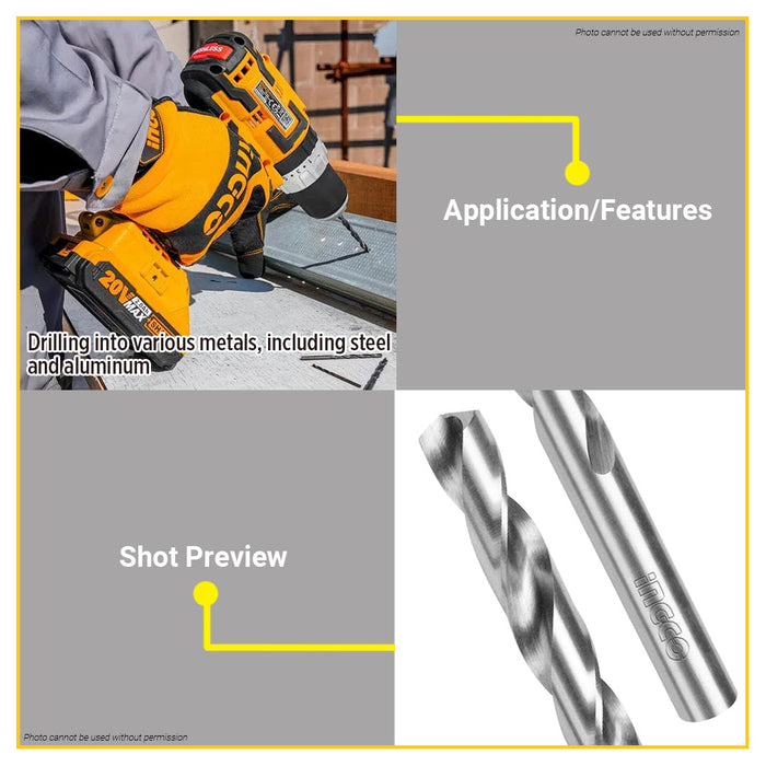 BUILDMATE Ingco M2 HSS Drill Bit 135° Tip Angle Metalworking Twist Drilling Bit for Metal DBT11105081 - IHT
