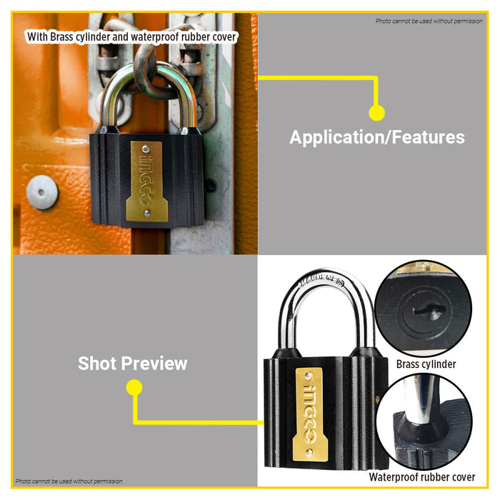 BUILDMATE Ingco Iron Padlock 32mm-50mm Short Shackle with 3pcs Iron Keys Anti-Theft Keyed Security Pad Lock - IHT