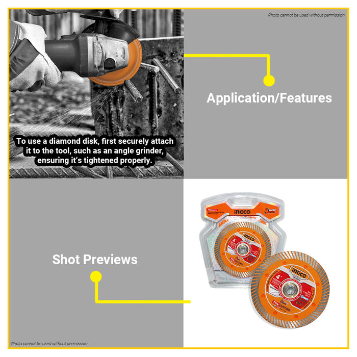 INGCO 4" Ultrathin Diamond Disc Wet Cutting 105mm for Plaster, Tile, Marble, Bricka DMD031051HT •BUILDMATE• IHT