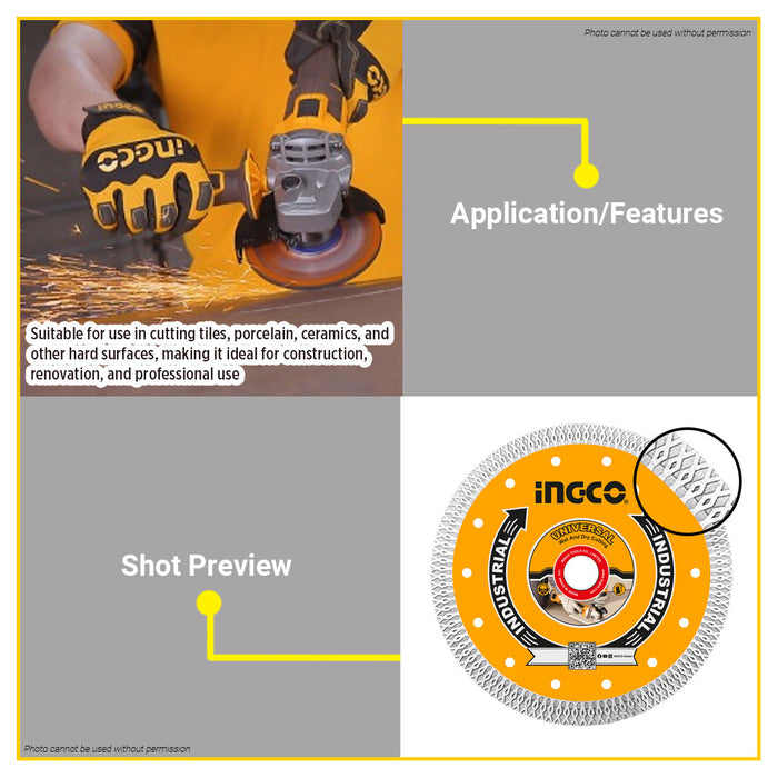 INGCO Ultra thin Diamond Disc Mesh Rim 7" & 9" Universal Wet and Dry Cutting Disc DMD081801HT DMD082301HT | IHT - BUILDMATE