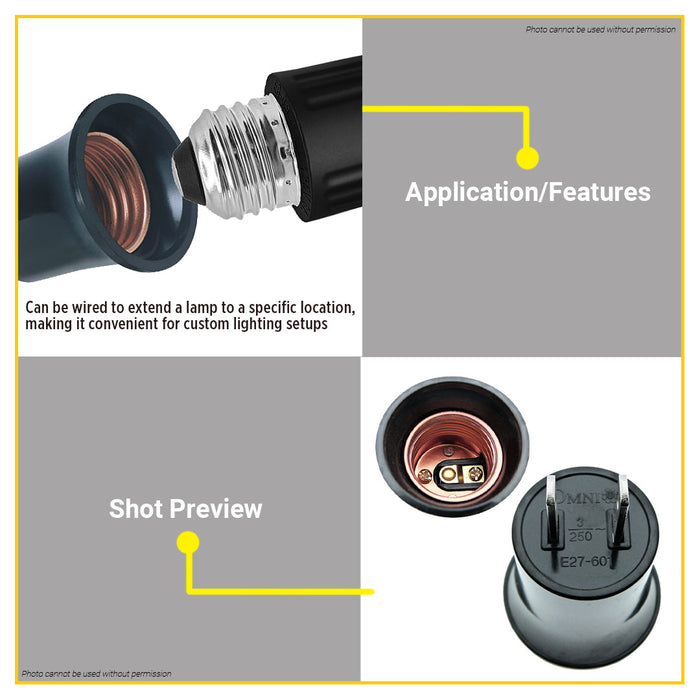 BUILDMATE Omni Socket Plug 4A 250V E27 Keyless Light Bulb Holder Receptacle Socket Bulb to Outlet Adapter E27-601