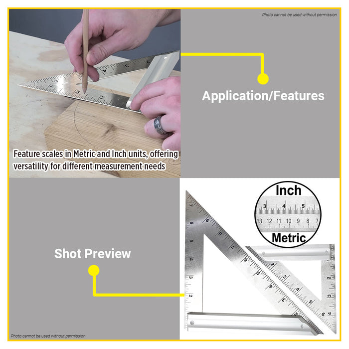 BUILDMATE Ingco Angle Square 170x120mm / 270x1890mm Carpenter Roofing Right Angle Marking Framing Tri-Square - IHT