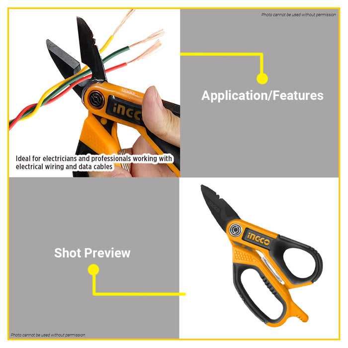 BUILDMATE Ingco Electrician's Scissor 7" (170mm) Wire Cable Cutting Electrical Scissor HES051708 - IHT