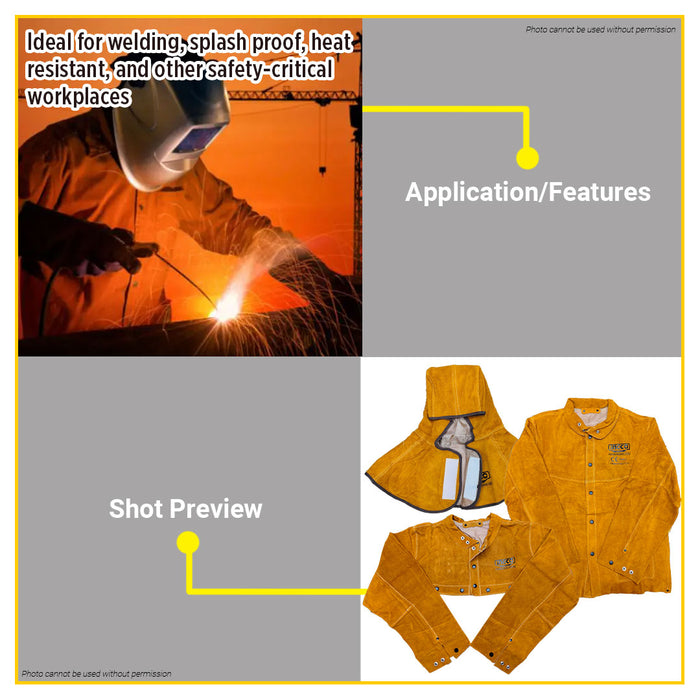 BUILDMATE Ingco Welding Protective Gear Flame-Resistant Cowhide Welding Safety Cap, Shoulder Protector Cape Sleeve, Leather Welding Protective Jacket - IHT
