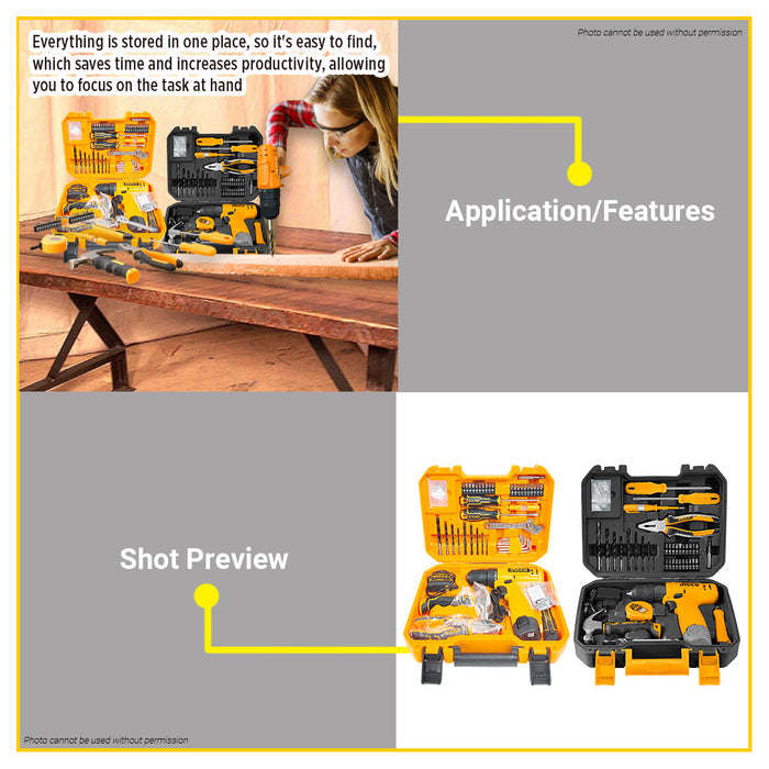 BUILDMATE Ingco Household Tools Set 81pcs / 89pcs Cordless Drill with Hand Tool Kit Combo Mechanic Home Repair Tool Set - ICPT