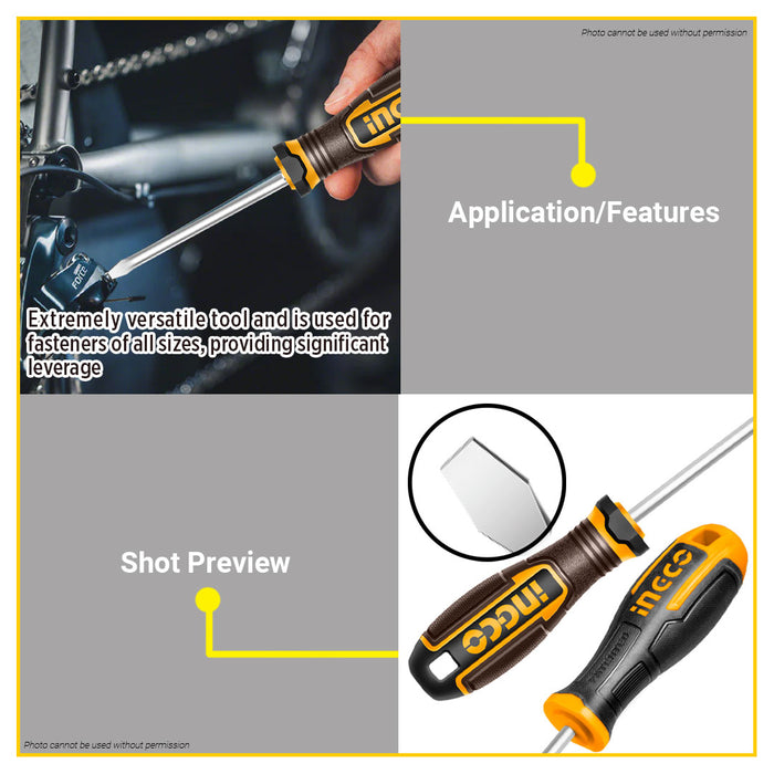 BUILDMATE Ingco Slotted Flat Screwdriver SL4x100mm S2 Magnetic Flathead Round Shank Screw Driver Repair Hand Tools SOLD PER PIECE - IHT