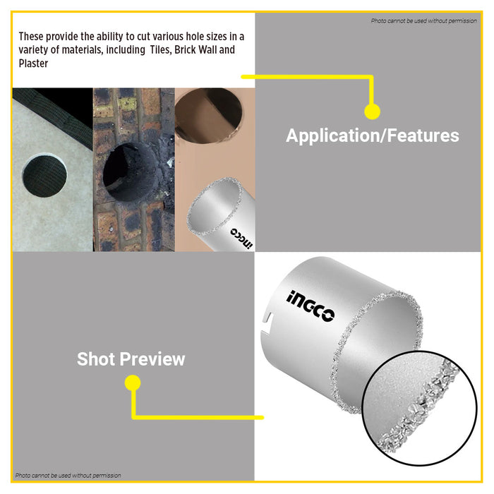 BUILDMATE Ingco Carbide Gritted Hole Saw 33mm - 83mm Alloy Steel Blade Heavy Duty Abrasive Hole Cutter SOLD PER PIECE - IHT