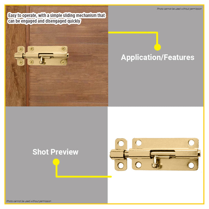 BUILDMATE Ingco Steel Tower Bolt 1.5" - 4" Brass Surface Barrel Latch Lock for Horizontal and Vertical Positions - IHT