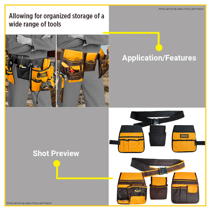 BUILDMATE Ingco Tools Bag with Adjustable Belt Utility Tools Organizer Carrier Holder Electrician Carpenter Belt Bag - IHT