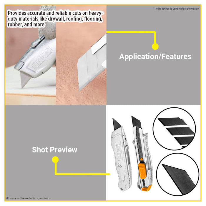 BUILDMATE Ingco 22pcs Utility Knife Set Box Cutter Retractable Multi-Purpose Craft Knife Kit HUK180225 - IHT