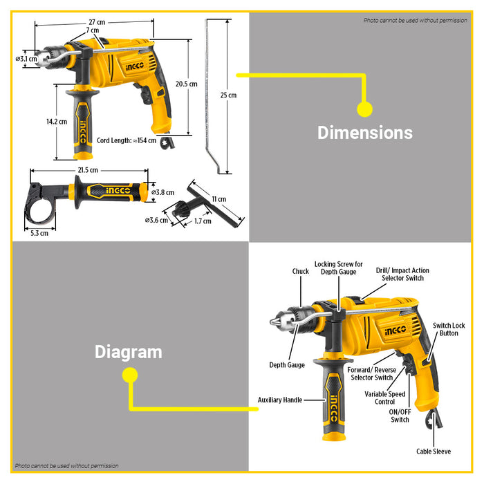BUILDMATE Ingco Impact Drill 810W / 850W Electric Hammer Drill Keyed Chuck Concrete Drilling and Hammering Impact Barena Power Tool - IPT