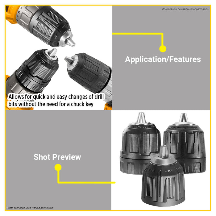 BUILDMATE Ingco Keyless Chuck 10mm Quick Change Keyless Bit Holder Drill Chuck Adapter Replacement for Cordless and Impact Drill - IHT
