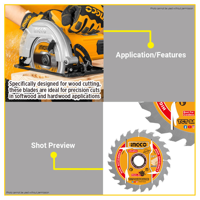 BUILDMATE Ingco 2pcs Ultra-thin TCT Saw Blade Set 140mm / 185mm Circular Saw Wood Cutting Blade Disc - IHT