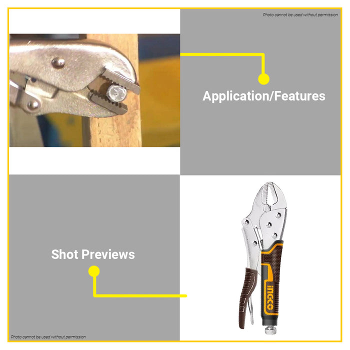 BUILDMATE Ingco 10" Carbon Steel Straight Jaw Vise Grip Pliers 0-55mm Jaw Opening Multi-Purpose Non Marring Flat Nose Plain Jaw Grip Locking Plier HSJP0110 - IHT