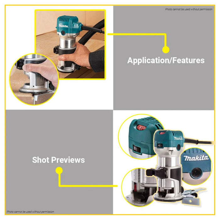 BUILDMATE Makita Trimmer 6mm / 8mm 710W Variable Speed Electric Woodworking Palm Trim Router Wood Trimming Tool RT0700C