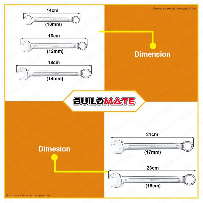 BUILDMATE Wadfow 5PCS Combination Spanner Set 8-14mm | 10-19mm [SOLD PER SET] Gear Ring Combination Wrench Set Spanner Wrench Open-end Wrench Automotive Spanner DIY Tool Spanner WSP1205 | WSP1215 • WHT