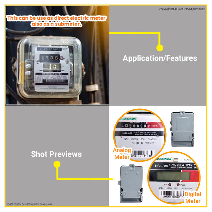 BUILDMATE Dragonfly Electronic kWh Meter Digital / Analog Electricity Consumption Power Usage Meter Submeter