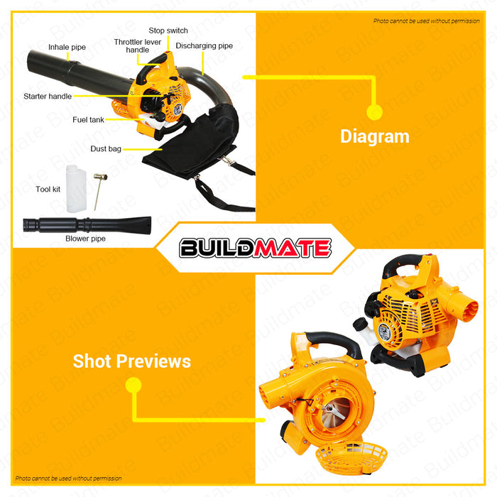 BUILDMATE Ingco Handheld Gasoline Blower 25.4CC 0.75kW Heavy Duty Air Cooled Blower Vacuum Gas Leaf Blowers Suction Sand Snow Leaf Blow Machine Leaves Machine Garden Blower Gas Blower CAB526201 • IPT