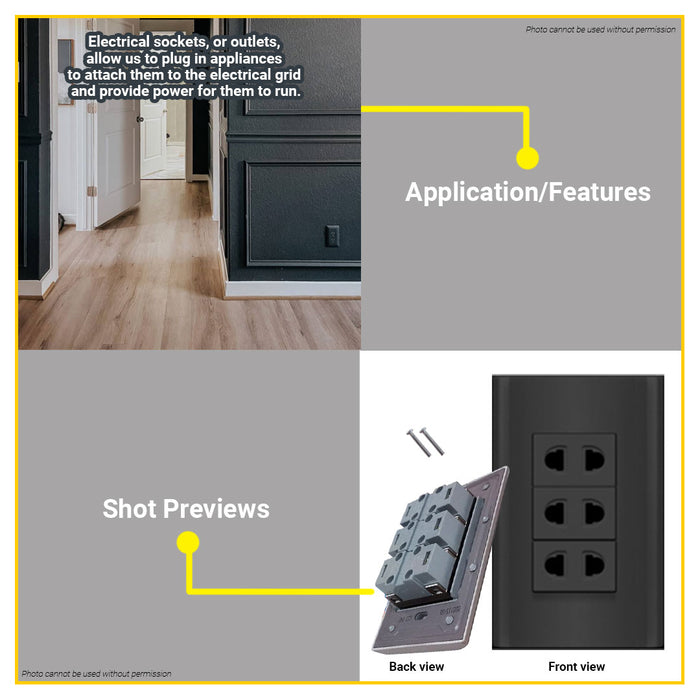 BUILDMATE Royu Plano Outlet Set Wide Series Dark Gray 250V Polycarbonate Electrical Wall Plug Socket UV Resistant & Flame Retardant Outlets