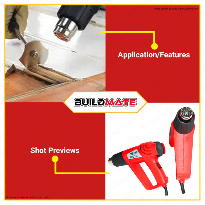 BUILDMATE Zekoki Heat Gun Blower 2000W 3-Setting Heat with Cooling Off Setting Hot Air Shrink Gun Sealer Power Saving Electrician Tools Hot Air Dryer Plastic Sealer Heater Blower Heat Shrink Heat Gun Sealer ZKK-2000HG-B •