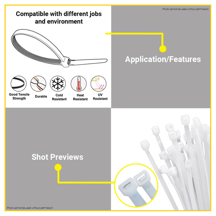 BUILDMATE Proman 100PCS/PACK Nylon Cable Ties White / Black Self Locking Zip Fastening Wire Wraps Cable Tie SOLD PER PACK