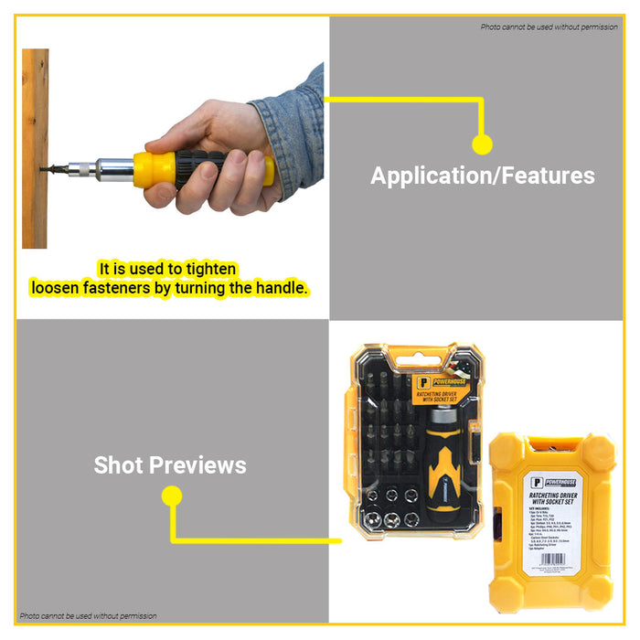 BUILDMATE Powerhouse 23PCS/SET Ratchet Driver with Socket & Power Driver Bit Set  PH-3022 - PHHT