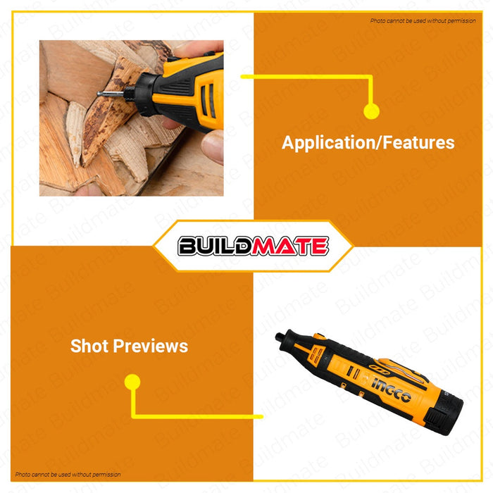 INGCO Lithium Ion Grinder 12V Cordless Mini Grinder Set Drill
