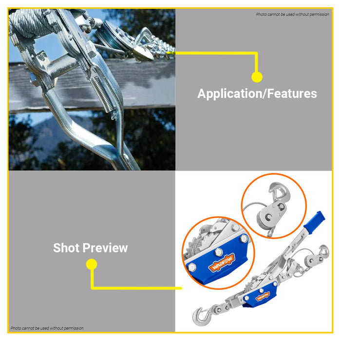 BUILDMATE Wadfow 2T Hand Winch Puller Wire Rope Ratchet Double Hook Lifting Tool Puller WJU1020 WHT