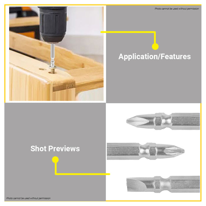 BUILDMATE Wadfow Screwdriver Bits Set 2PCS/SET 65MM PH2+SL6 | PZ2+SL6 Double Ended Phillips Screw Bit Magnetic Two-Sided Cross Slot Driver Bit for Power Screwdriver WSV0K11 | WSV0K21 • WHT