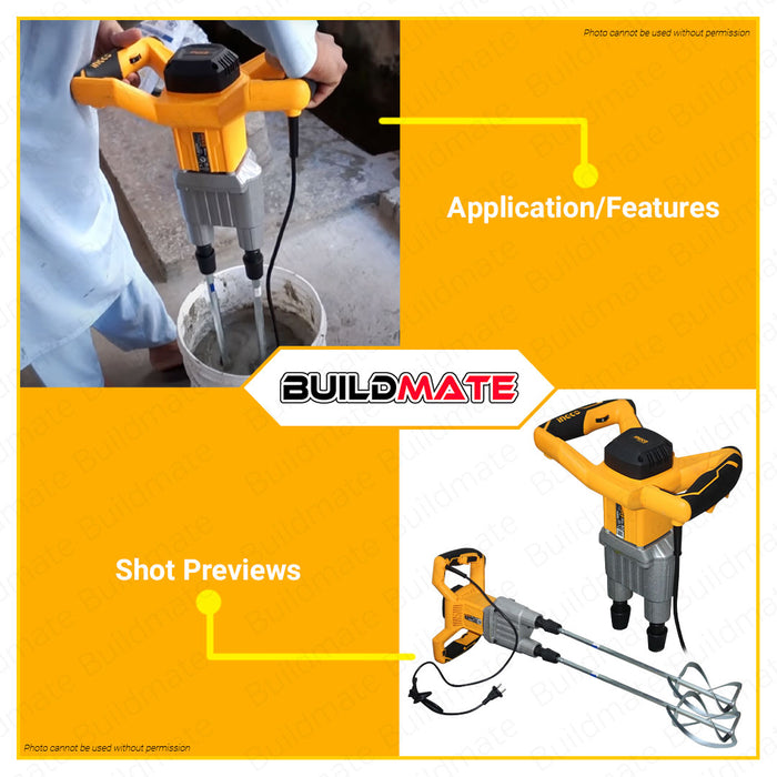 BUILDMATE Ingco Electric Mixer 1800W with Mixing Pad Multi-functional Mixer Electric Concrete Mixer Cement Mixer Mortar Mixer for Concrete, Paint, Latex and Mortar MX218008 | MX218008P • IPT