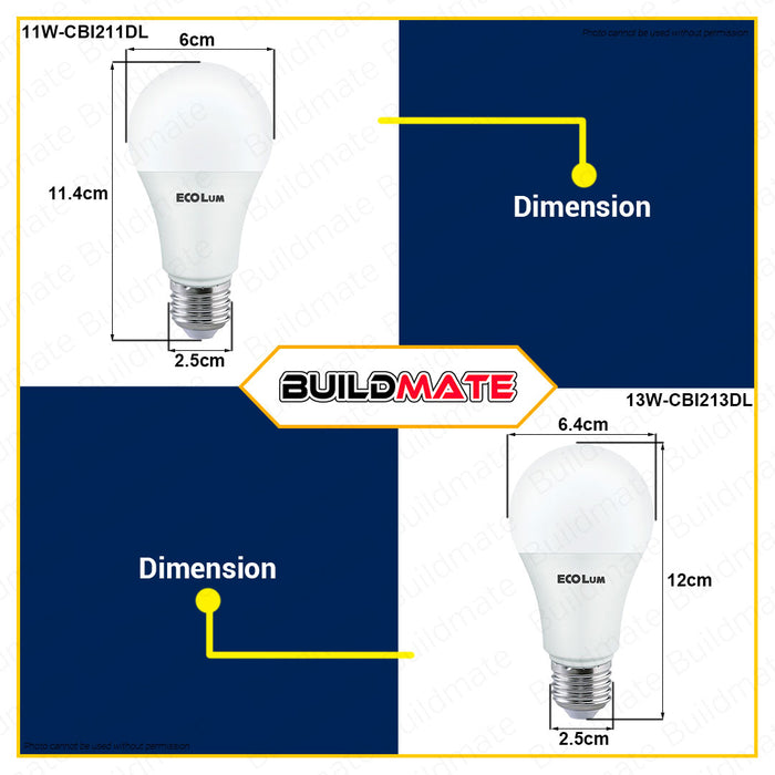 BUILDMATE Ecolum Led Bulb E27 Daylight Premium 3W - 15W 6500K LED Light Bulb LED Lite Light Bulb Bedroom Light Office Light LED Lamp Light Indoor Light LED Bulb Light