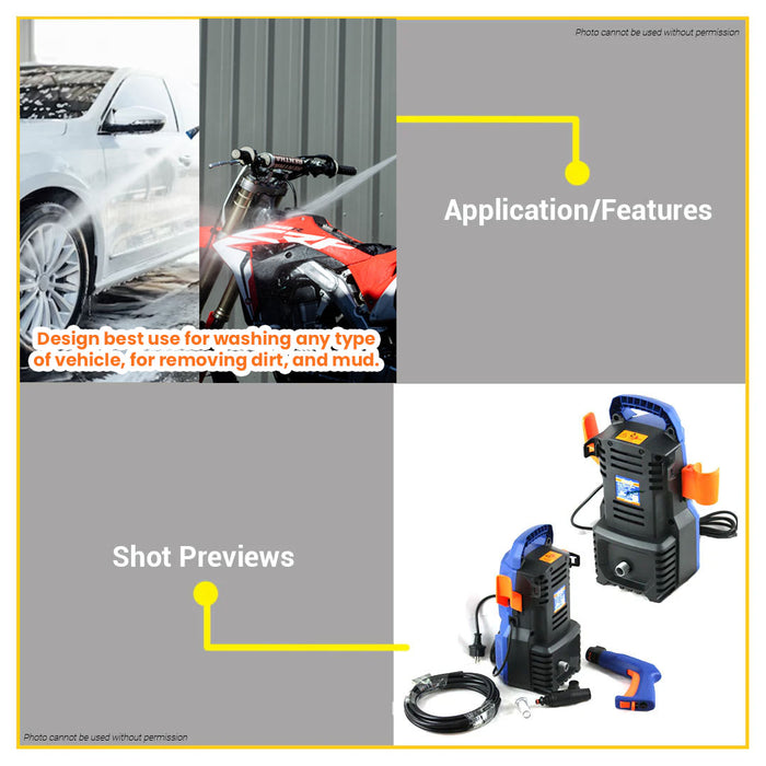 BUILDMATE Wadfow High Pressure Washer 1400W Car Wash Power Machine Water Spray Portable Handheld Water Gun Sprayer Outdoor Cleaner WHP3A12P / WHP3A14 - WPP