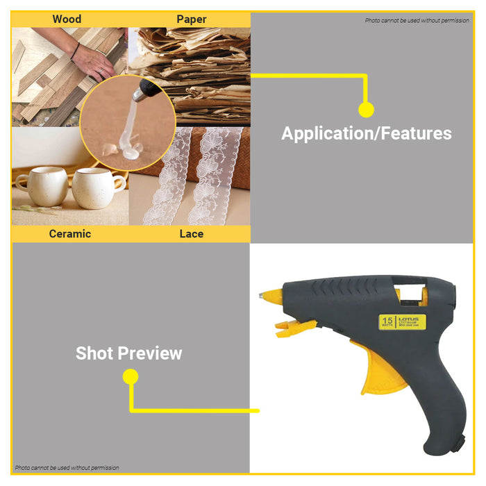 BUILDMATE Lotus Mini Glue Gun 15W Electric Hot Melt Adhesive Applicator with 2pcs Glue Gun Sticks for DIY Arts Crafting LTXT15GGM