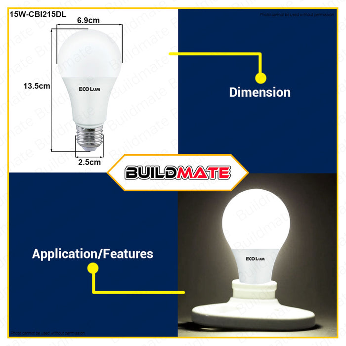 BUILDMATE Ecolum Led Bulb E27 Daylight Premium 3W - 15W 6500K LED Light Bulb LED Lite Light Bulb Bedroom Light Office Light LED Lamp Light Indoor Light LED Bulb Light