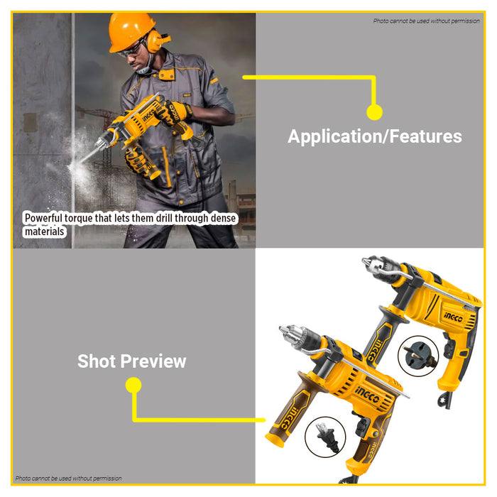 BUILDMATE Ingco Impact Drill 810W / 850W Electric Hammer Drill Keyed Chuck Concrete Drilling and Hammering Impact Barena Power Tool - IPT