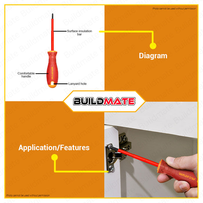 BUILDMATE Wadfow Insulated Screwdriver 80MM - 150MM [SOLD PER PIECE] Flat & Philip Screwdriver Round Shank & Flathead Slotted Crosshead Screw Driver Repair Tool Kit Hand Tool • WHT