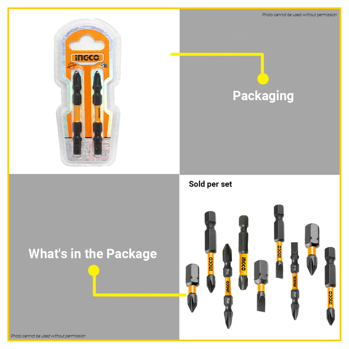 BUILDMATE Ingco 2PCS/SET Impact Screwdriver Bits 25MM - 65MM Black Surface with Magnet Phillips IHT