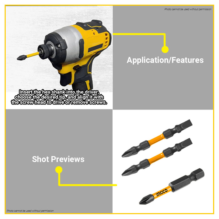 BUILDMATE Ingco 2PCS/SET Impact Screwdriver Bits 25MM - 65MM Black Surface with Magnet Phillips IHT