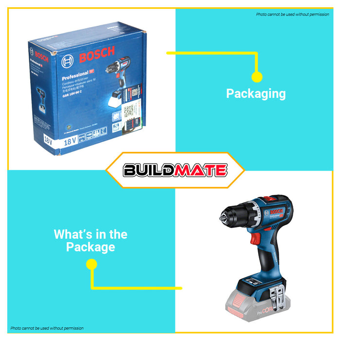 BUILDMATE Bosch Li-Ion Cordless Drill Driver 18V BRUSHLESS SOLO Impact Screwdriver Set Power Tools GSR18V-90C 06019K60L0 • BLC