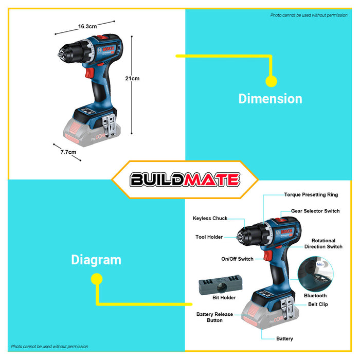 BUILDMATE Bosch Li-Ion Cordless Drill Driver 18V BRUSHLESS SOLO Impact Screwdriver Set Power Tools GSR18V-90C 06019K60L0 • BLC