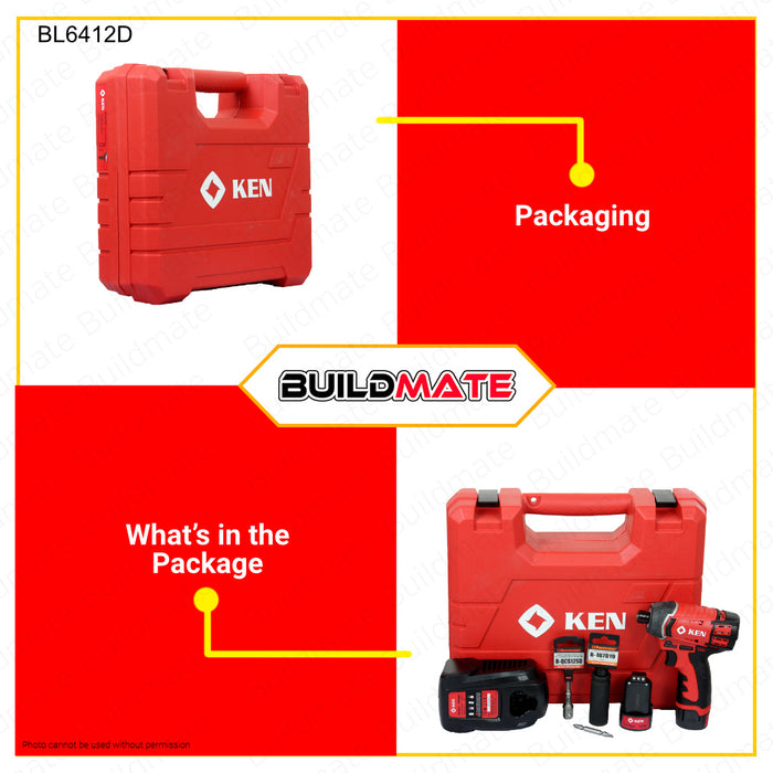 BUILDMATE Ken Industrial Heavy Duty Cordless Impact Driver 12V 2.0Ah Lithium-Ion Cordless Screwdriver Set Impact Driver/Drill Handle Screwdriver Drill with FREE Quick-Change Shank BL6412D