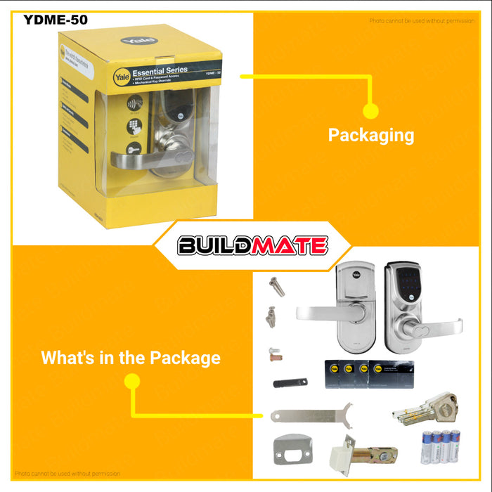 BUILDMATE Yale Essential RFID Series Dead Latch Digital Entrance Tubular Lever Door Lock Doorlock Keypad Lock Security Lock Smart Lock Anti-theft Lock Touch Password Lock Main Door Lock Electronic Lock Smart Entry Digital Intelligent Lock YDME-50 / YDME50