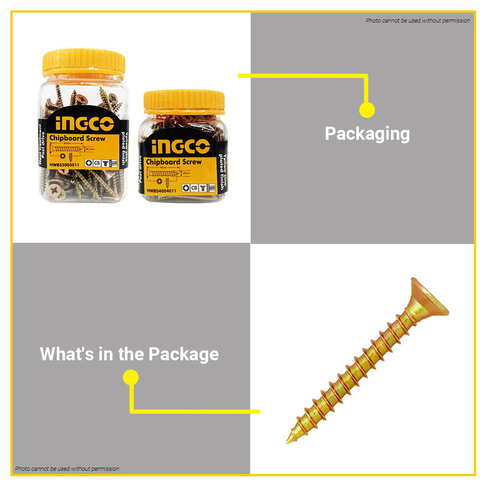 BUILDMATE Ingco Chipboard Screw Yellow Zinc Plated Finish Flat Head Pozi Drive Woodworking Screws SOLD PER BOTTLE - IHT