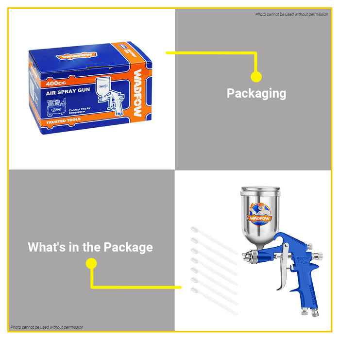 BUILDMATE Wadfow Base Coat / Gravity Feed Air Spray Gun 100cc / 400cc / 600cc w/o Quick Plug High Quality Finish Car Paint Sprayer For DIY & Automotive Use - WHT