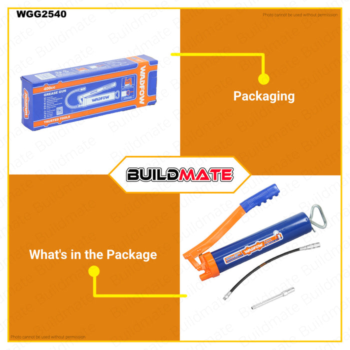 BUILDMATE Wadfow Grease Gun Pump 120CC | 400CC [SOLD PER SET] Manual Tube Grease Gun Greasing Tools with Flexible Hose Lever Metallic Bend Spout Action Grease Gun Automotive Grease Gun WGG1412 | WGG2540 • WHT
