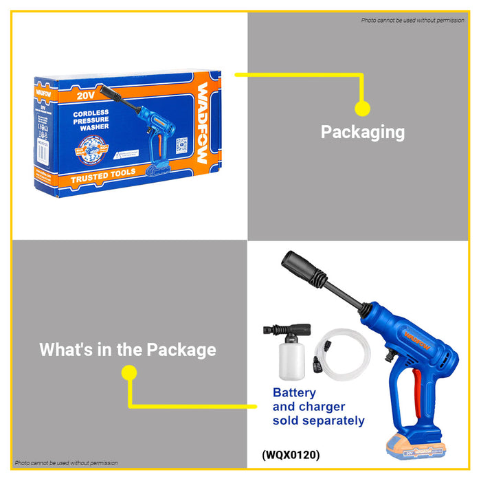 BUILDMATE Wadfow 20V Cordless Pressure Washer 24.5 Bar 2-Pattern Rechargeable Car Wash Water Spray Gun Power Washer Cleaner Sprayer Cleaning Tool - ICPT