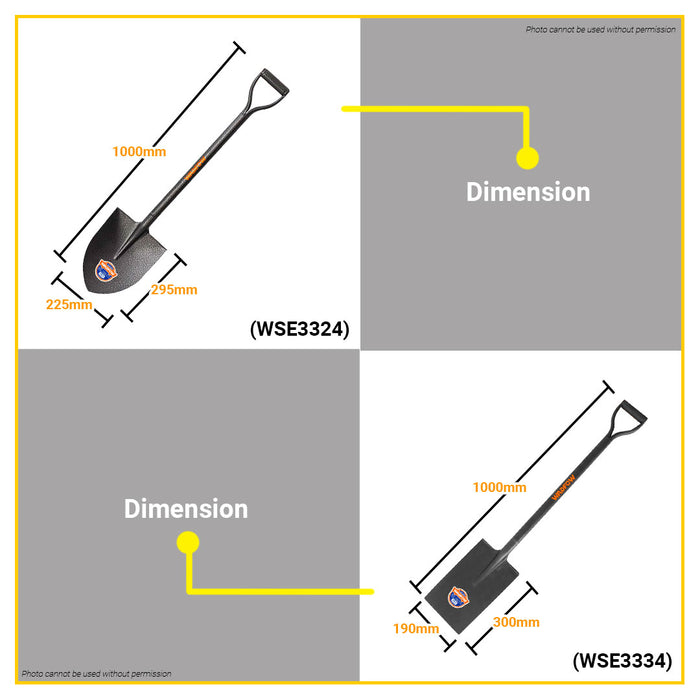 BUILDMATE Wadfow All Steel Round / Square Metal Shovel 1000mm With D-Shaped Handle Digger Heavy Duty Gardening Digging Spade Pala SOLD PER PIECE - WHT