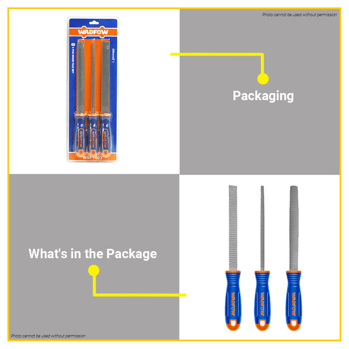 BUILDMATE Wadfow 3pcs 8" Wood File Set Round / Flat / Half-Round Multi-Purpose Woodworking Shaping Rasp Filing Tool Kit WSF1403 - WHT